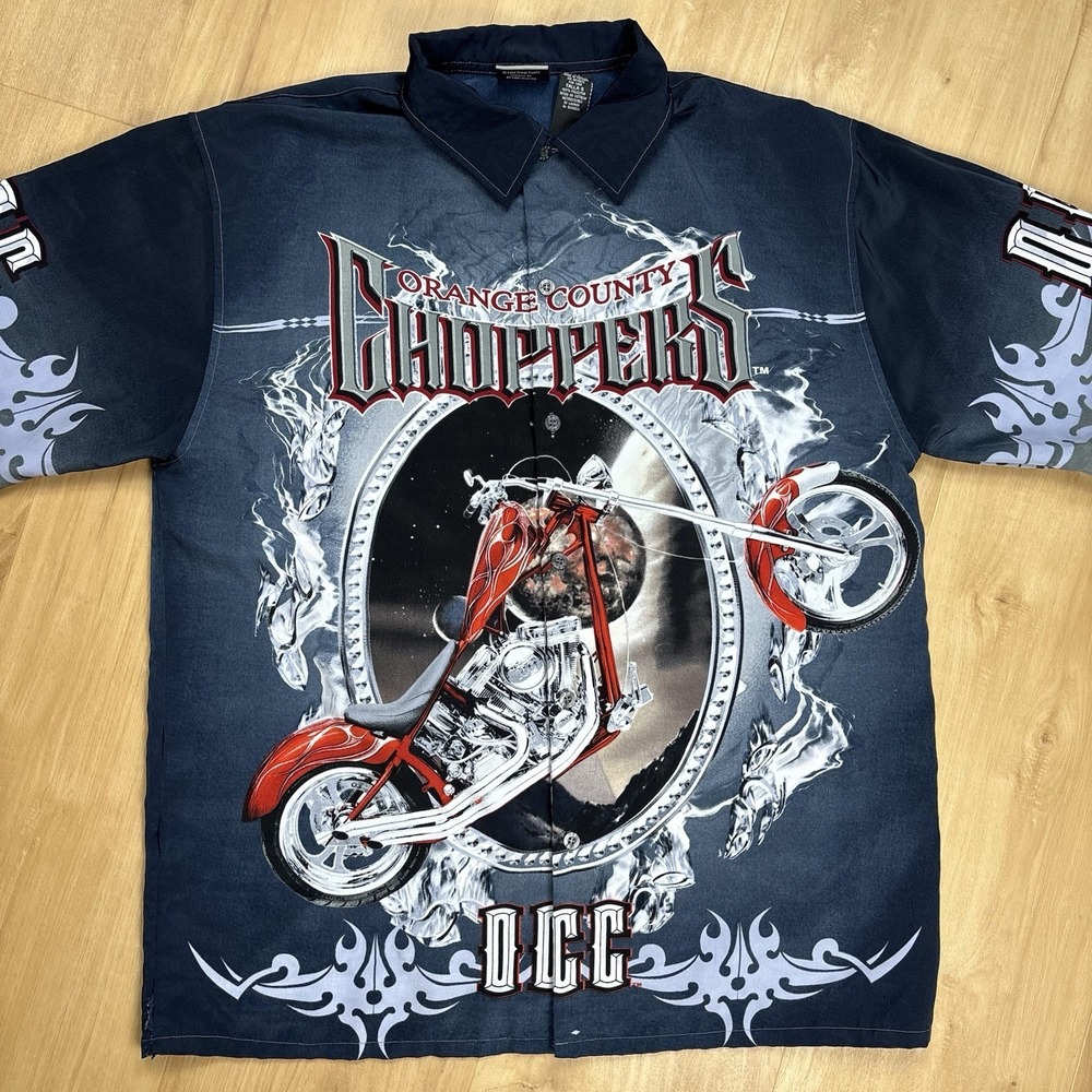 Y2K Orange County Choppers Casual Button-Up Shirt Motorcycle Men's Large AOP